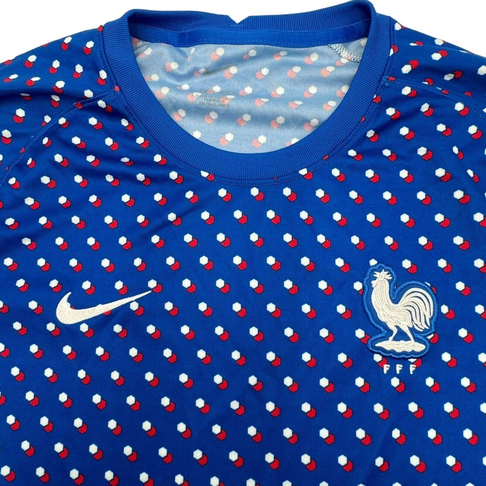 Nike France Pre match Royal Blue Long Sleeve Shirt with Red and White Dot Motif